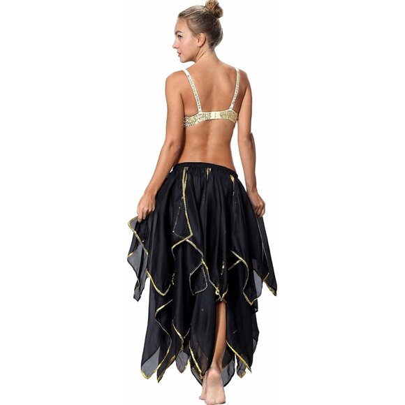 Women's Chiffon 10 Panel black Skirt Costume Elegant Flowy Dance or Party Skirt - Picture 2 of 8